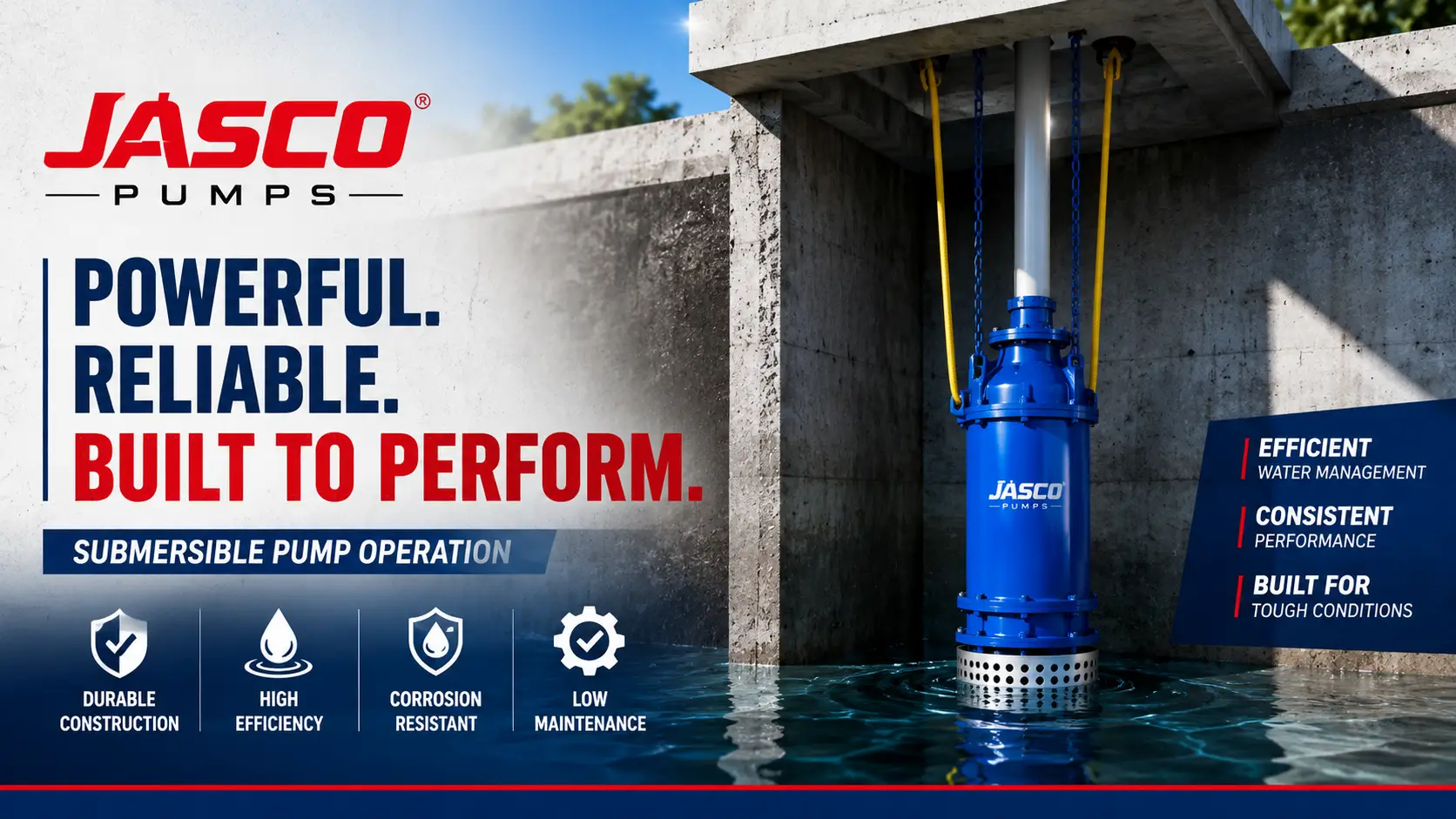 Jasco Pump submersible pump product demonstration film by Incube Pixel featuring pump installation, water flow, irrigation systems, engineering components, motion graphics explaining pump operation, and cinematic industrial product storytelling.